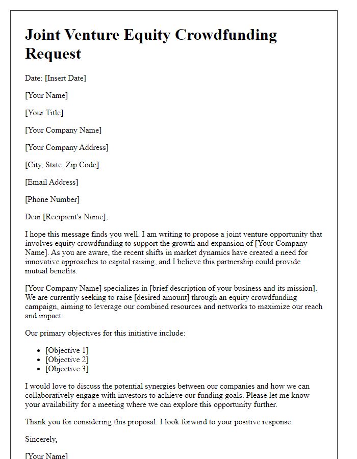 Letter template of joint venture equity crowdfunding request