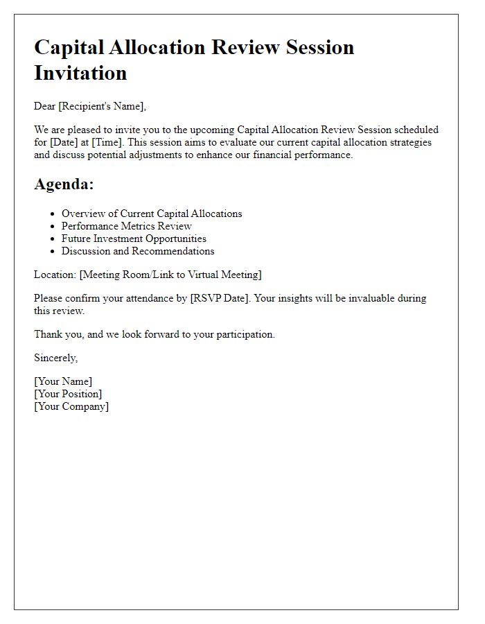 Letter template of capital allocation review session