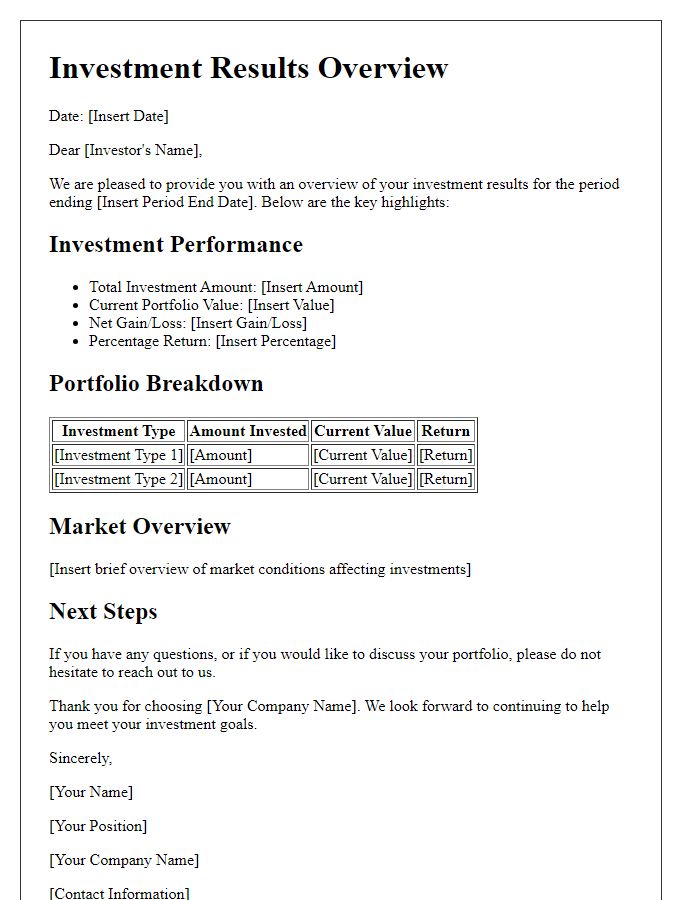 Letter template of investment results overview