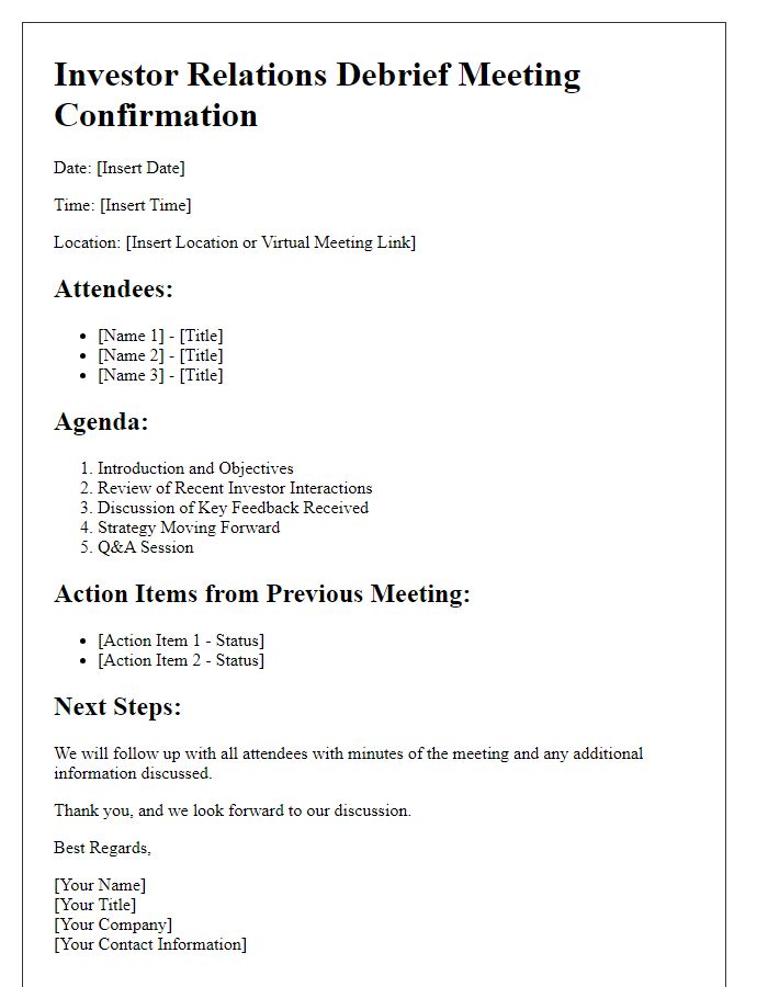 Letter template of investor relations debrief meeting