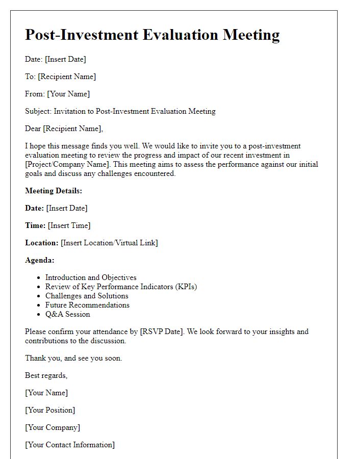 Letter template of post-investment evaluation meeting