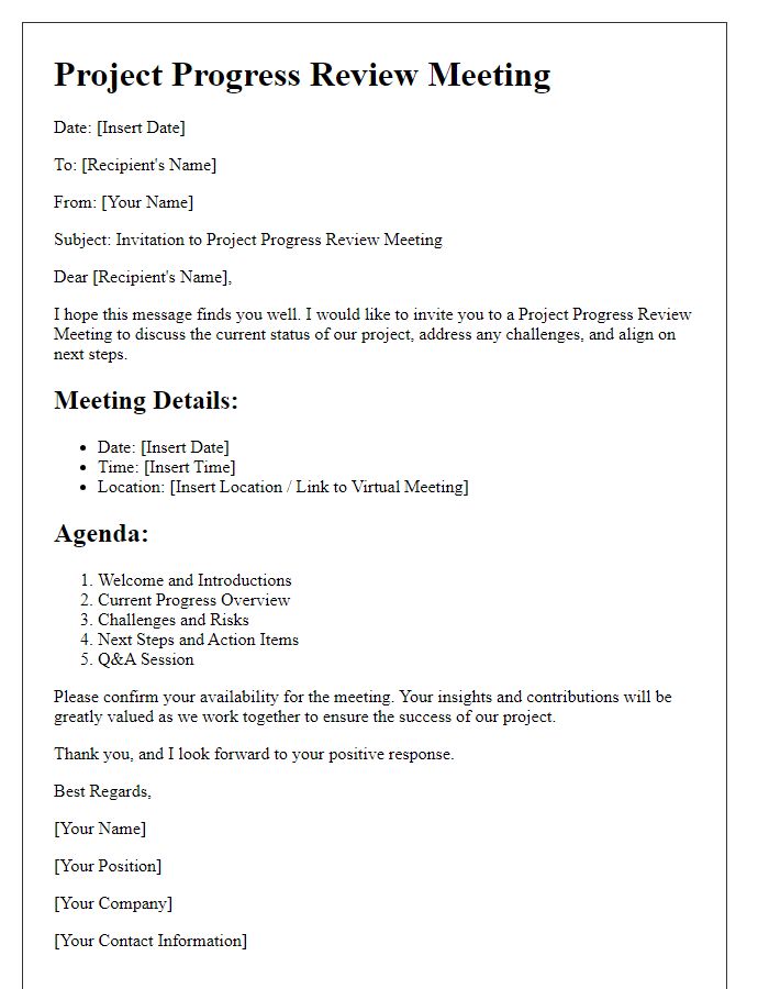 Letter template of project progress review meeting