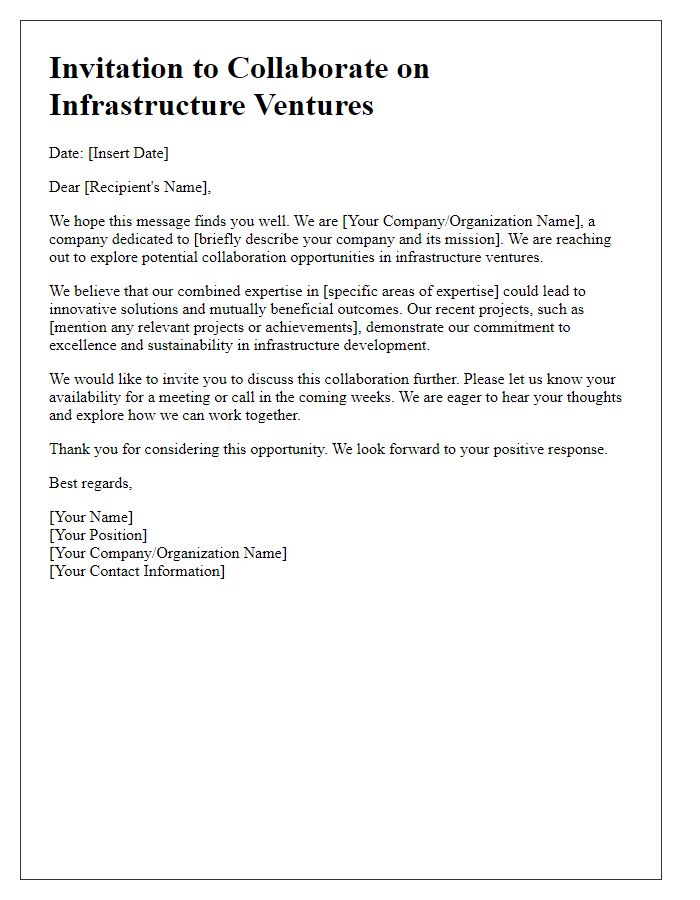 Letter template of collaboration invitation for infrastructure ventures