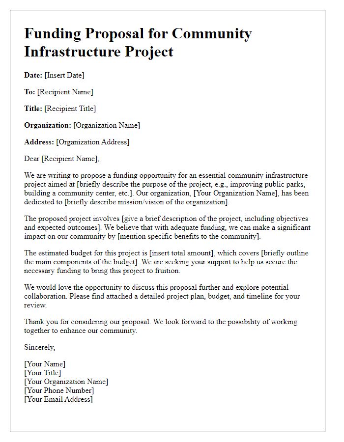 Letter template of funding proposal for community infrastructure project