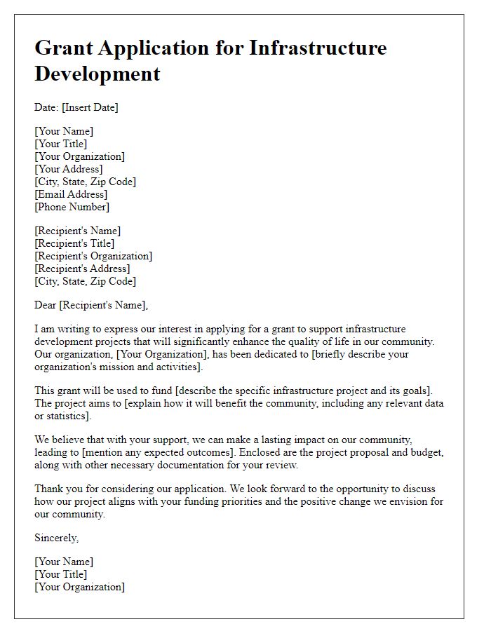 Letter template of grant application for infrastructure development