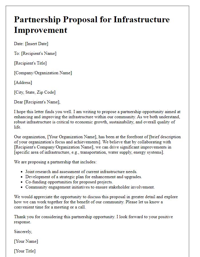 Letter template of partnership offer for infrastructure improvement