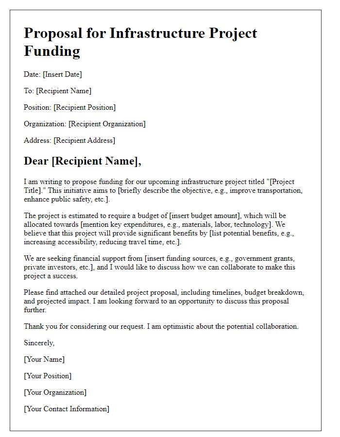 Letter template of proposal for infrastructure project funding