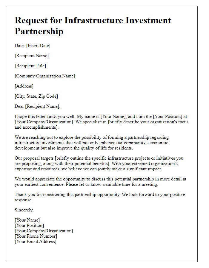 Letter template of request for infrastructure investment partnership