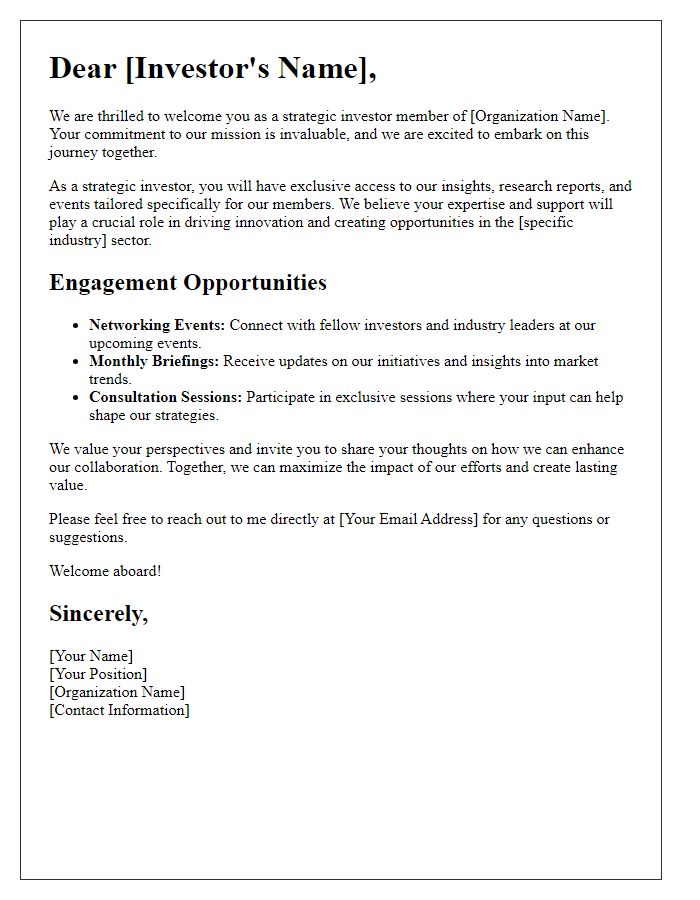 Letter template of strategic investor membership engagement