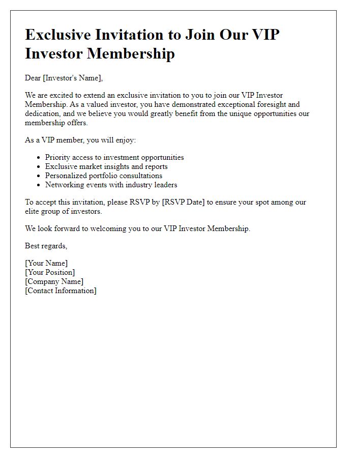 Letter template of VIP investor membership invitation