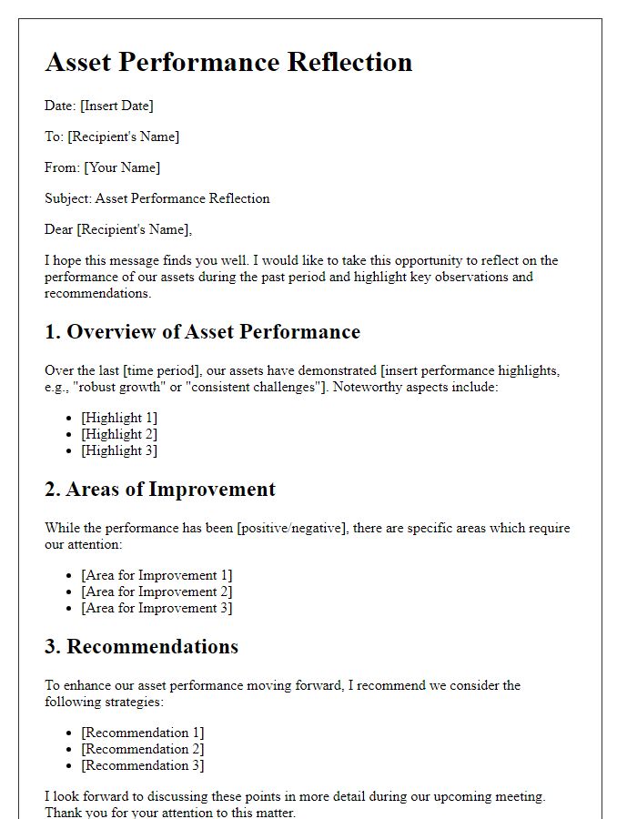 Letter template of Asset Performance Reflection