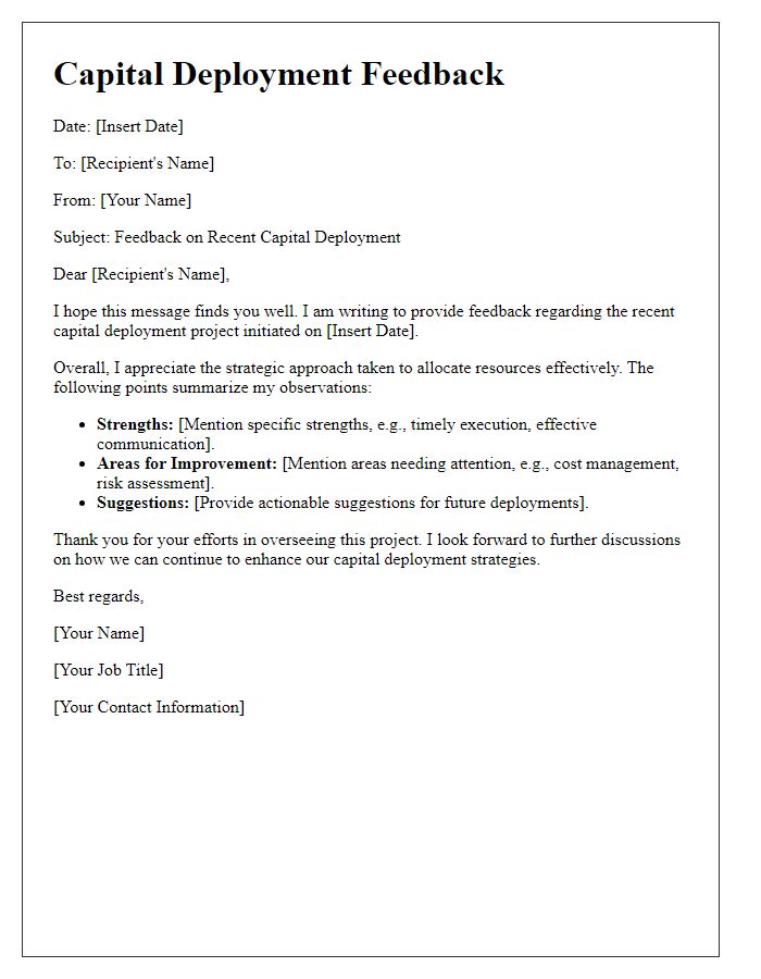 Letter template of Capital Deployment Feedback