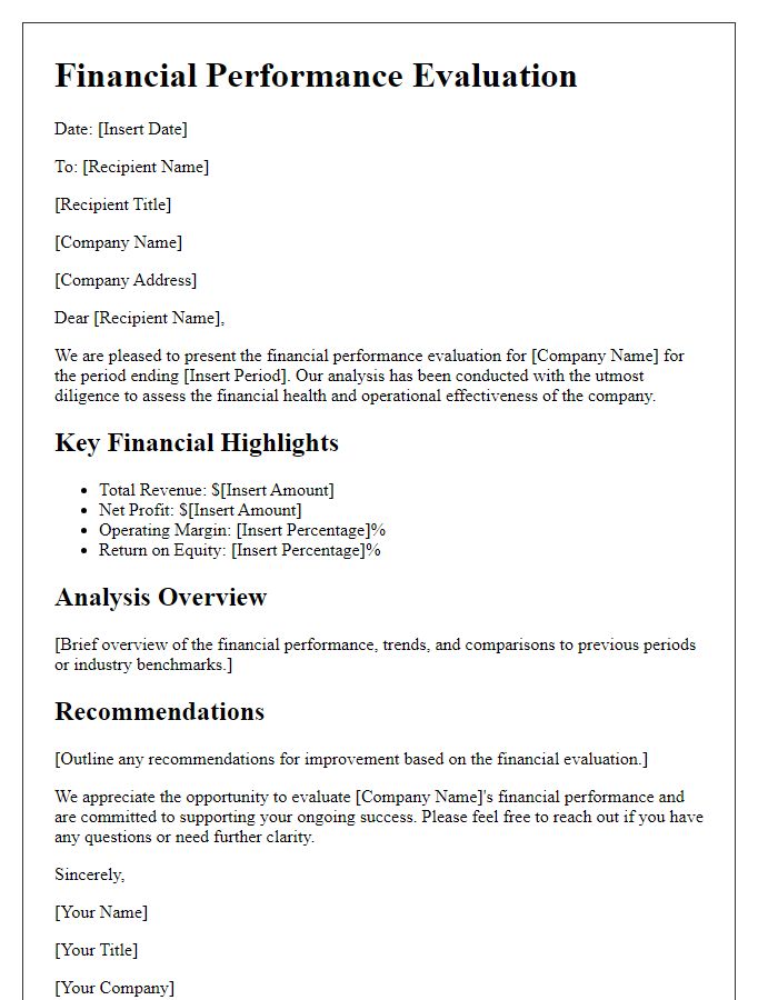 Letter template of Financial Performance Evaluation