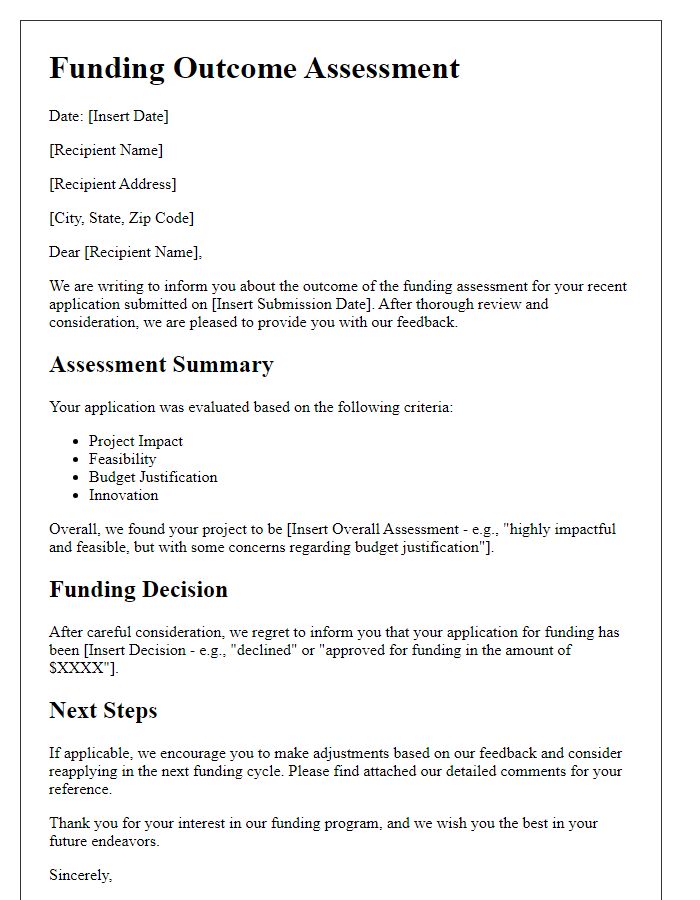 Letter template of Funding Outcome Assessment