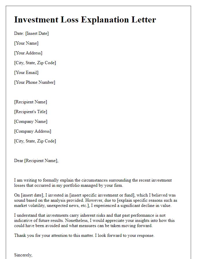 Letter template of Investment Loss Explanation