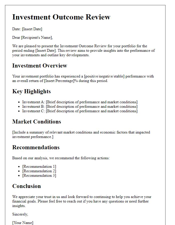 Letter template of Investment Outcome Review