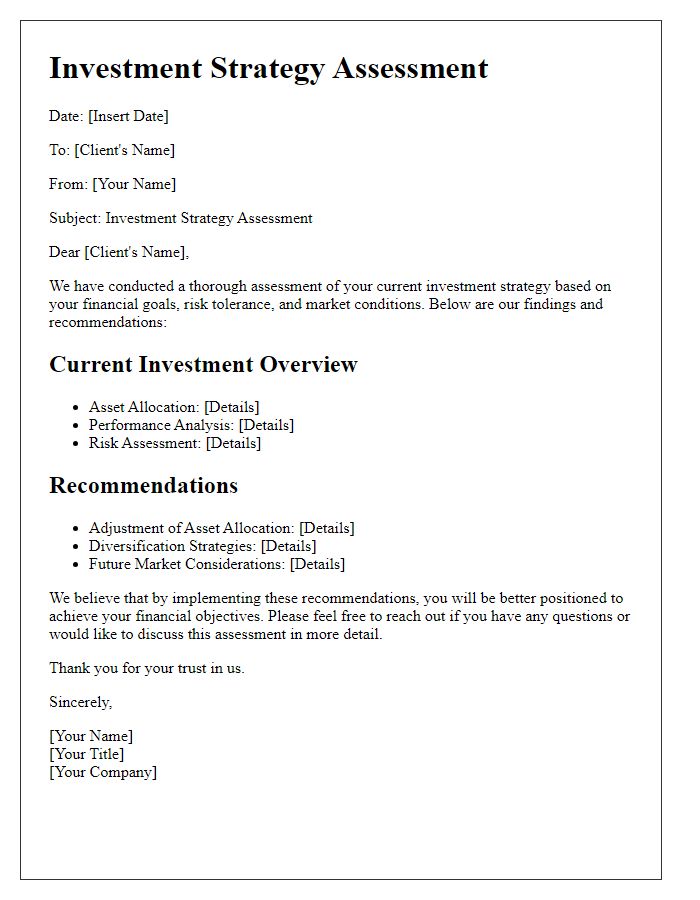 Letter template of Investment Strategy Assessment