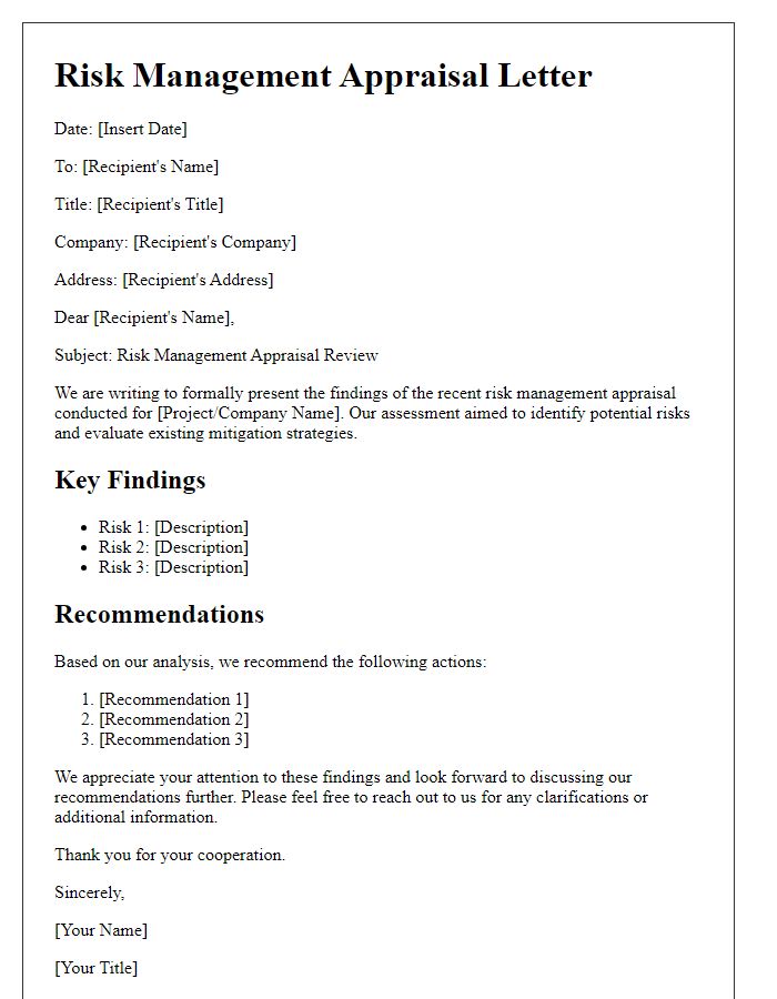 Letter template of Risk Management Appraisal