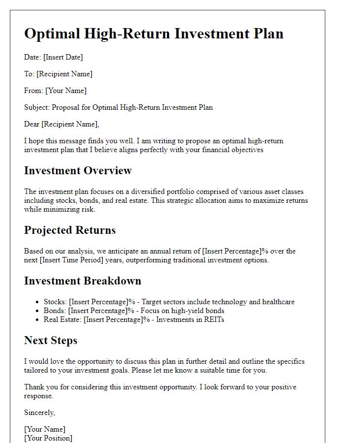 Letter template of optimal high-return investment plan