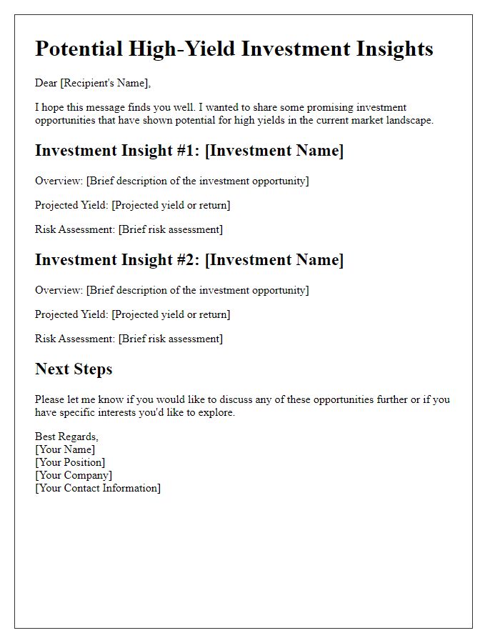 Letter template of potential high-yield investment insights