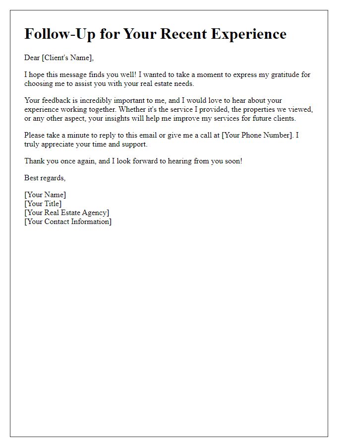 Letter template of real estate client follow-up for feedback