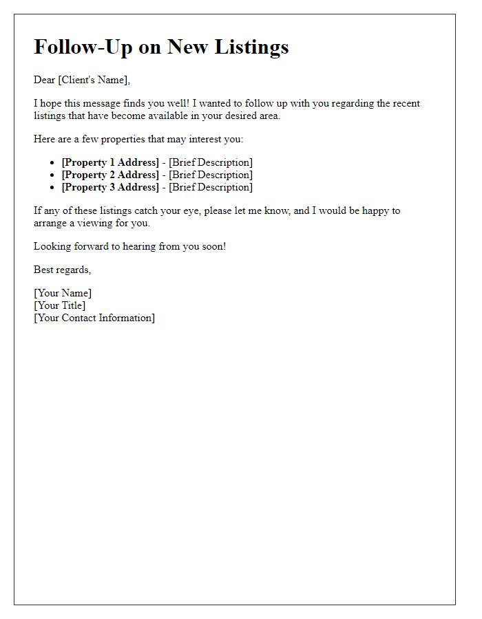 Letter template of real estate client follow-up on new listings