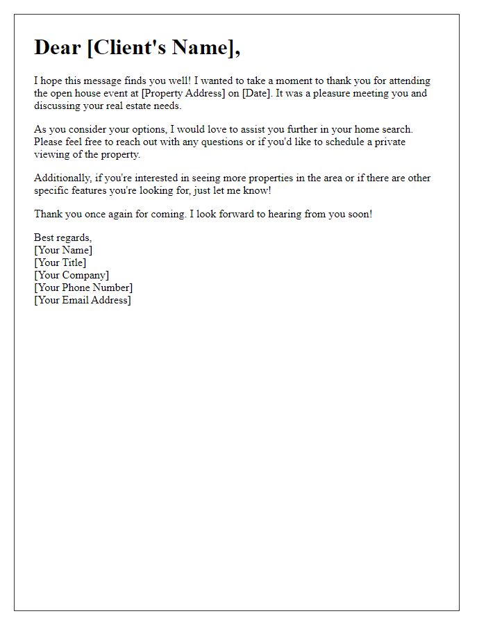 Letter template of real estate client follow-up for open house invitations