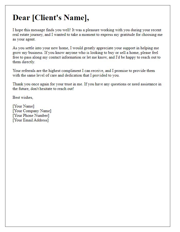 Letter template of real estate client follow-up for referrals