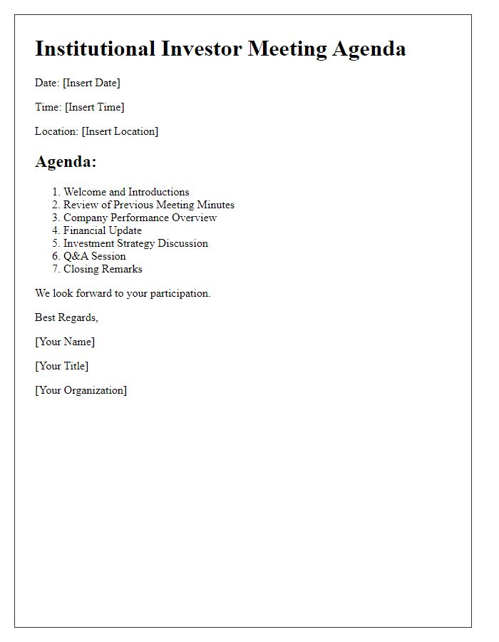 Letter template of agenda for institutional investor meeting