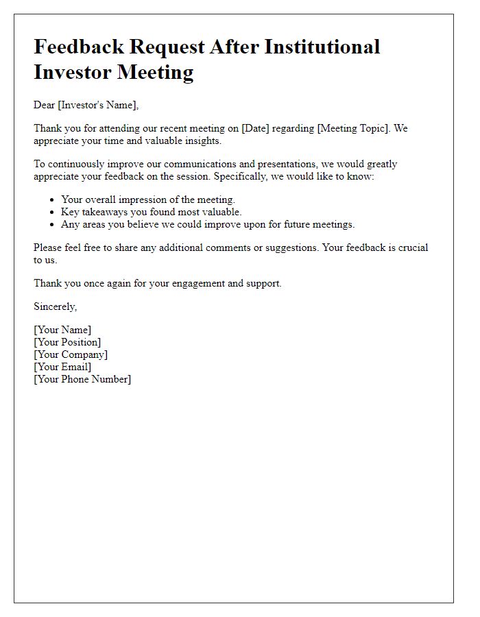 Letter template of feedback request post institutional investor meeting