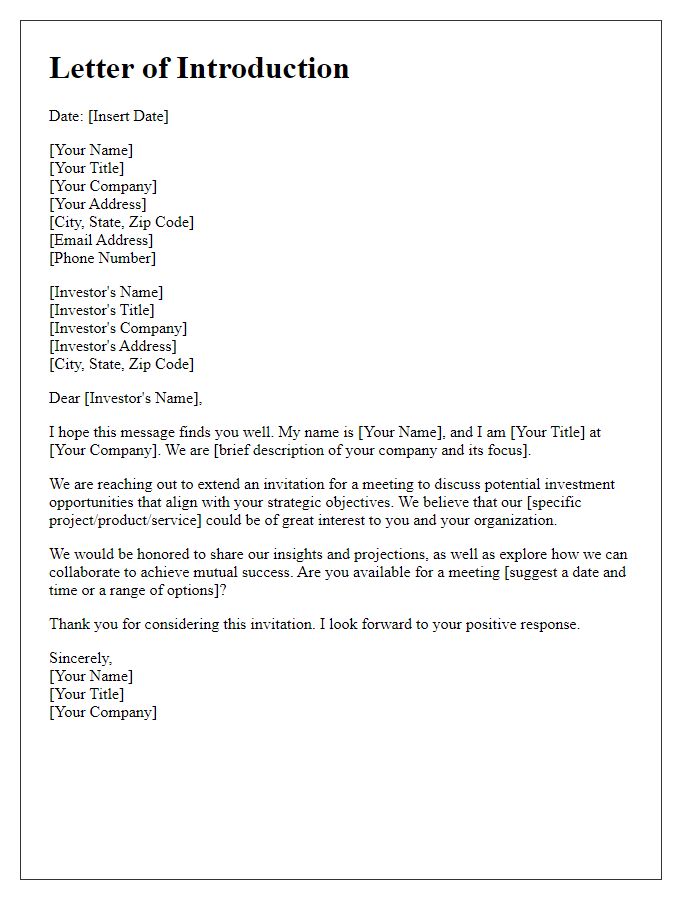 Letter template of introduction for institutional investor meeting