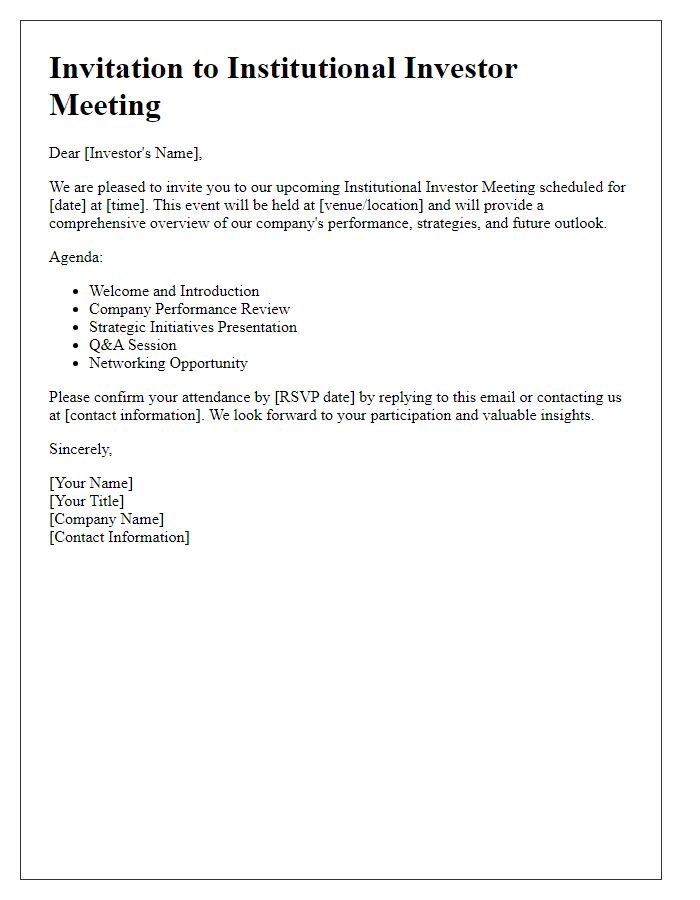 Letter template of invitation for institutional investor meeting