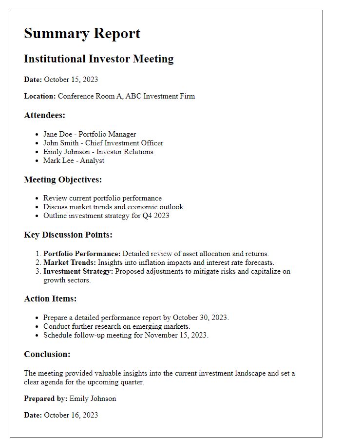 Letter template of summary report from institutional investor meeting