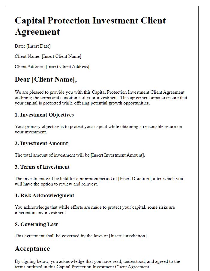 Letter template of capital protection investment client agreement