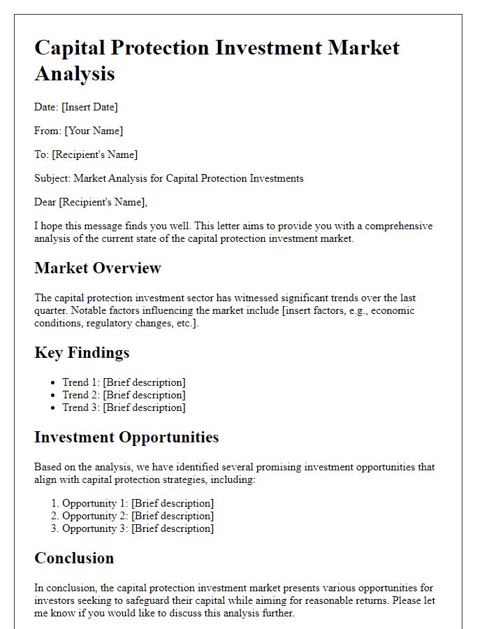 Letter template of capital protection investment market analysis