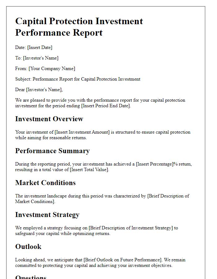 Letter template of capital protection investment performance report