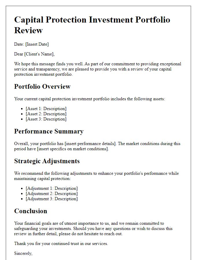 Letter template of capital protection investment portfolio review