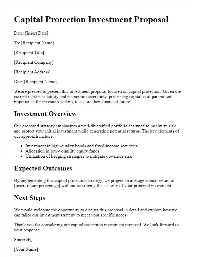 Letter template of capital protection investment proposal