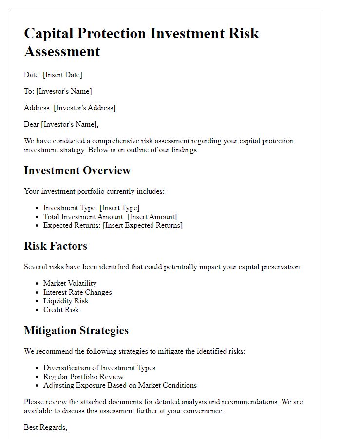 Letter template of capital protection investment risk assessment