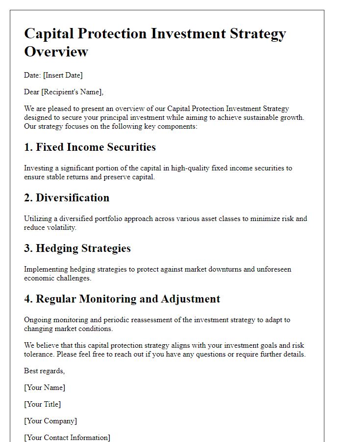 Letter template of capital protection investment strategy overview