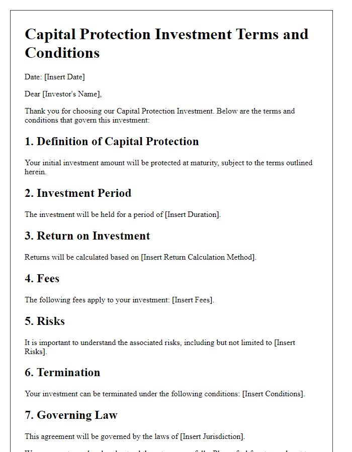 Letter template of capital protection investment terms and conditions