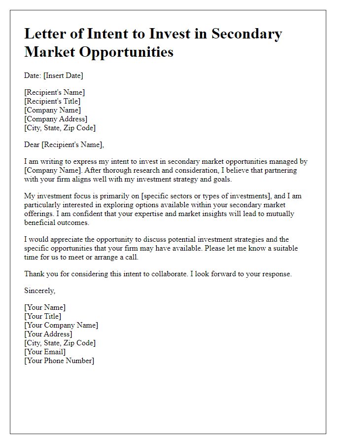 Letter template of intent to invest in secondary market opportunities