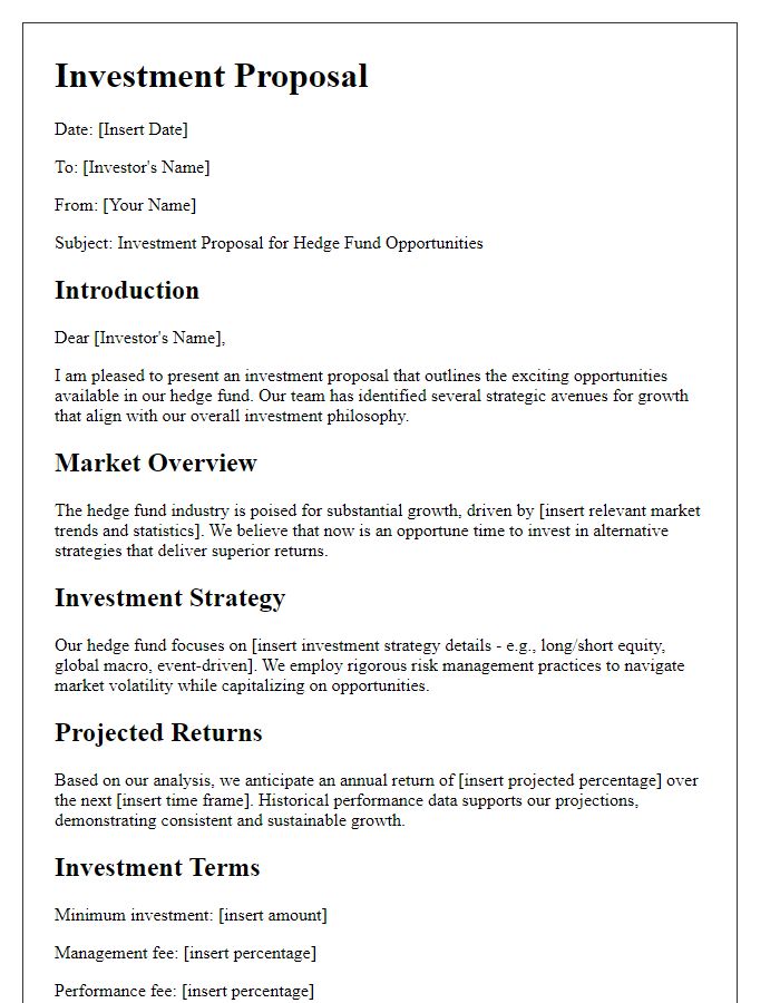 Letter template of Investment Proposal for Hedge Fund Opportunities