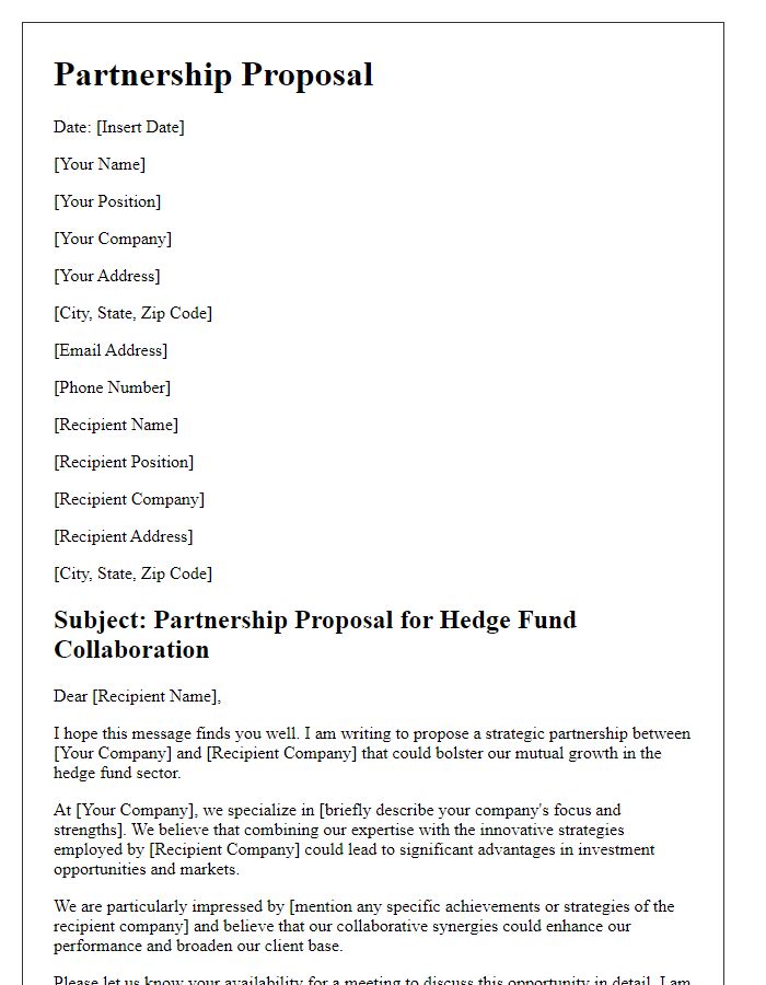 Letter template of Partnership Proposal for Hedge Fund Collaborations