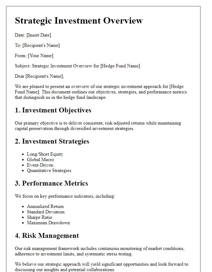 Letter template of Strategic Investment Overview for Hedge Fund