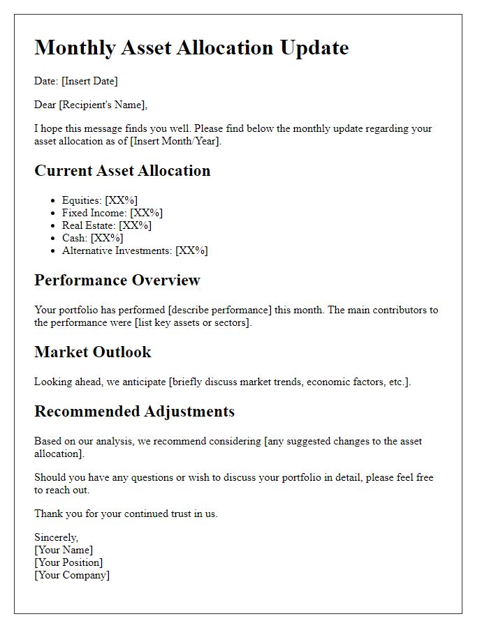 Letter template of monthly asset allocation update