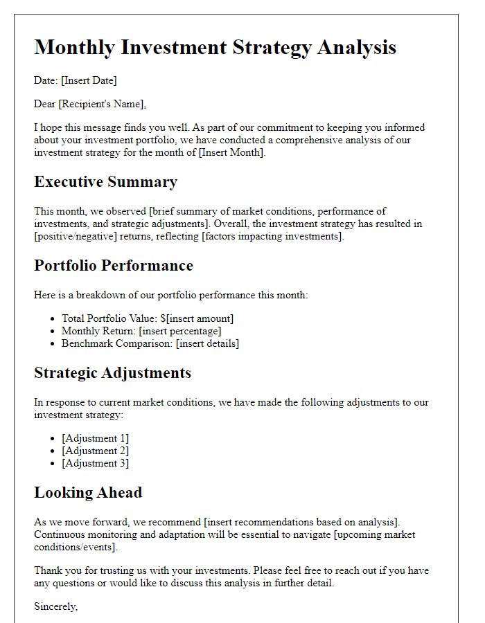 Letter template of monthly investment strategy analysis