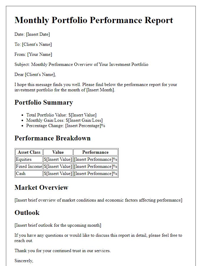 Letter template of monthly portfolio performance report