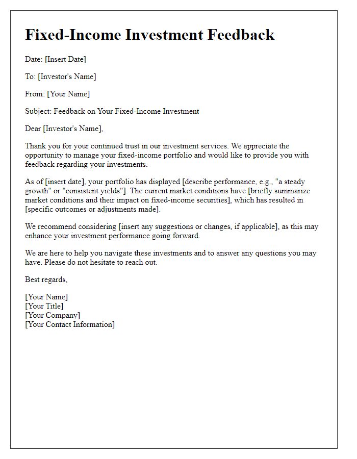 Letter template of fixed-income investment feedback.