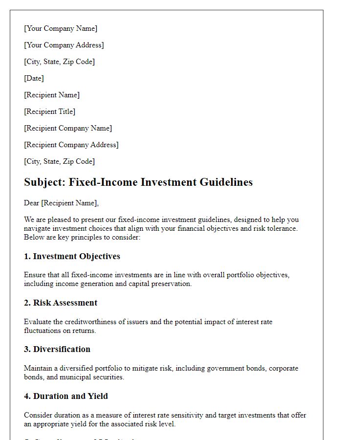 Letter template of fixed-income investment guidelines.